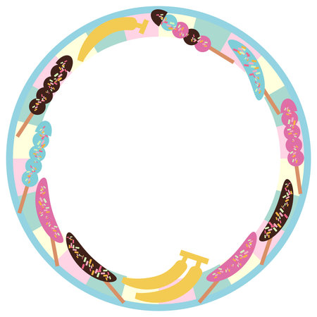 Chocolate banana and banana illustration circular frame materialのイラスト素材