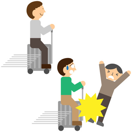 Image of a collision between a person riding an electric suitcase and an electric suitcaseのイラスト素材