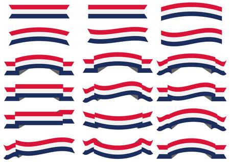 Illustration set of various ribbons in tricolor color schemeのイラスト素材