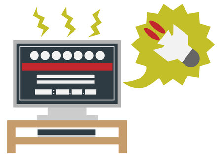 Image icon of a television broadcasting an emergency news reportのイラスト素材