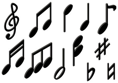 Isometric illustration set of various musical note symbolsのイラスト素材