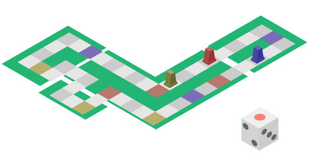 Isometric Japanese shaped sugoroku materialのイラスト素材