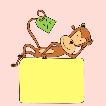 monkey is on a banner marked with discount