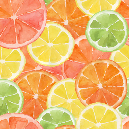 Pattern made ââfrom slices of watercolor orange, lemon, grapefruit, limeのイラスト素材