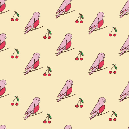 Pattern with bird and cherryのイラスト素材