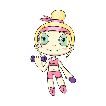 ?ute girl in sportswear with dumbbellsのイラスト素材