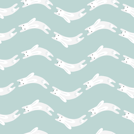 Pattern with a running rabbit on a blue backgroundのイラスト素材