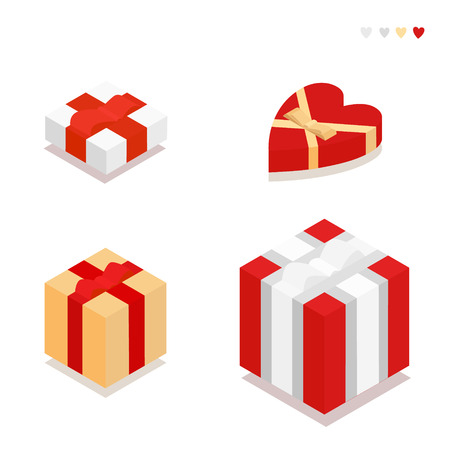 Set of gift boxes with ribbons and bows in the style of the flat. Vector Illustrationのイラスト素材