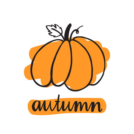 inscription "autumn" with pumpkin. The inscription  hand-drawing of black ink on a white background.のイラスト素材