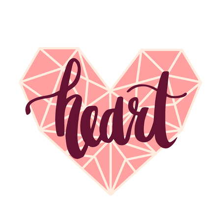 Geometric heart with hand-drawing inscription "heart". Unique print for invitation cards, brochures, poster, t-shirts, mugs, wrapping paper etc.のイラスト素材