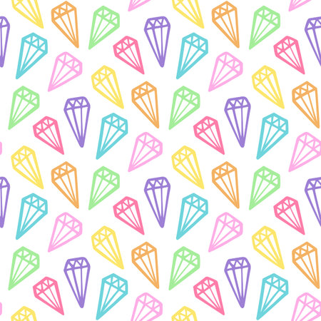 Seamless pattern with rainbow diamonds on a white background.のイラスト素材