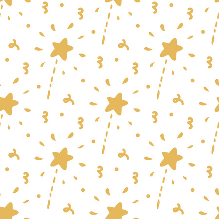 Seamless pattern with gold magic wand on a white background.のイラスト素材