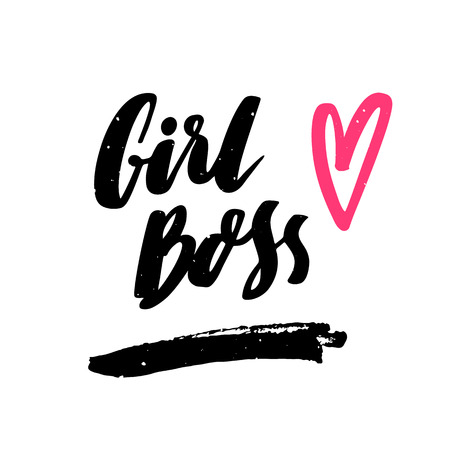 The calligraphic quote "Girl boss" handwritten of black ink on a white background. It can be used for sticker, patch, phone case, poster, t-shirt, mug etc.のイラスト素材