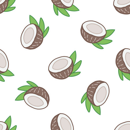 Seamless summer pattern with coconut on a white background.  It can be used for packaging, wrapping paper, textile and etc.のイラスト素材