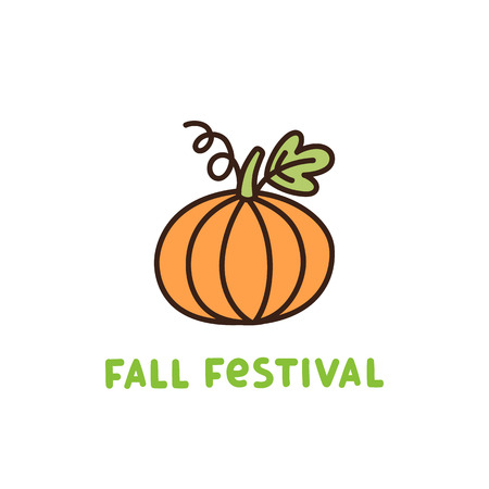Cute pumpkin and inscription - Fall Festival. Vector Image. It can be used for a site, article, invitation cards, brochures, poster, t-shirts, mugs etc.のイラスト素材