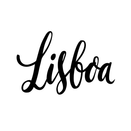 The inscription Lisboa - city name hand-drawing of black ink on a white background. Vector Image. It can be used for a  sticker, patch, invitation card, brochures, poster and etc.のイラスト素材