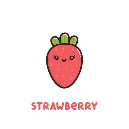 Cute strawberry with a smile, on a white background. It can be used for sticker, patch, phone case, poster, t-shirt, mug and other design.のイラスト素材