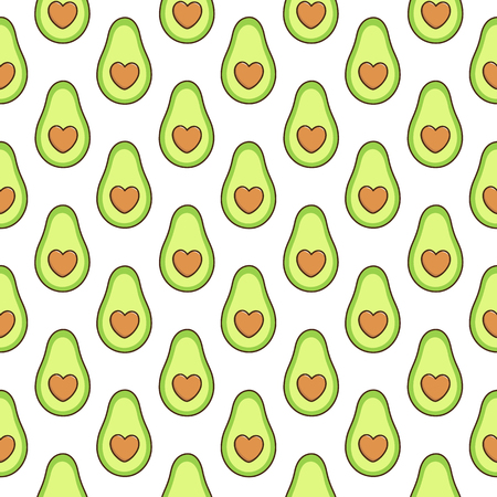 Seamless pattern with avocado, with a bone in the form of a heart, on a white background. Excellent print for packaging, wrapping paper, children's clothes, bed linens, etc.のイラスト素材