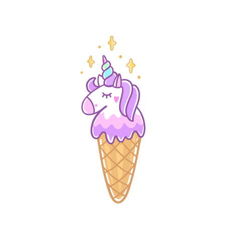 Unicorn ice cream with stars on white background. It can be used for sticker, patch, phone case, poster, t-shirt etc.のイラスト素材