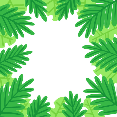 The tropical background of palm leaves. Template can be used for card, brochures, poster, flyer, t-shirt, promotional materials. Vector image.のイラスト素材