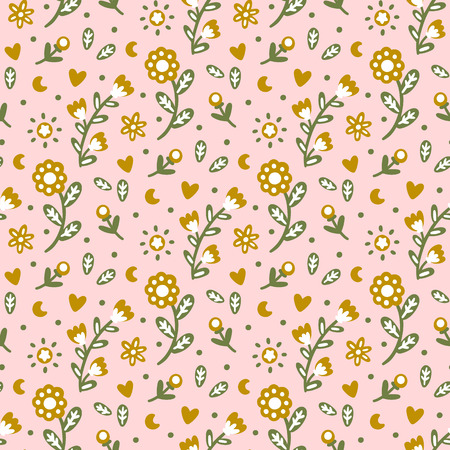 Seamless pattern with floral elements in Scandinavian style. Excellent design for packaging, wrapping paper, textile, clothes and etc.のイラスト素材