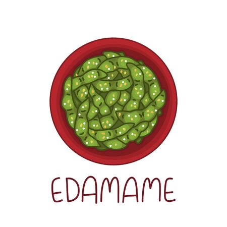 Edamame beans - Japanese snack, boiled soy pods, with sesame and salt. It can be used for menu, banner, poster and other marketing materials. Vector Image. のイラスト素材