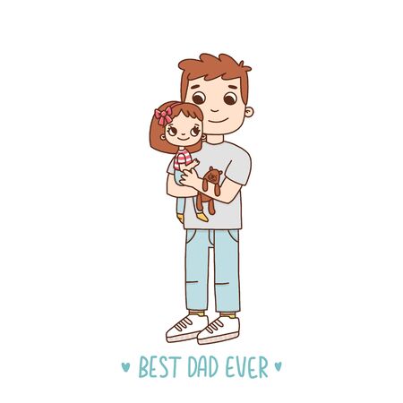 Young father with daughter. Text: Best Dad Ever. It can be used for a invitation card, brochures, poster and other materials.のイラスト素材