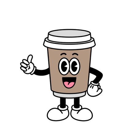 Character Coffee Cup in cartoon vintage style. Vector illustration isolated on a white background.のイラスト素材