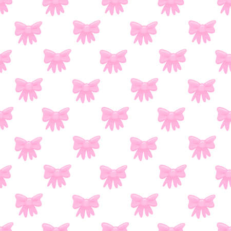 Seamless pattern with pink bow on white background. Beautiful print design for decor, textile, packaging, wrapping paper etc.のイラスト素材
