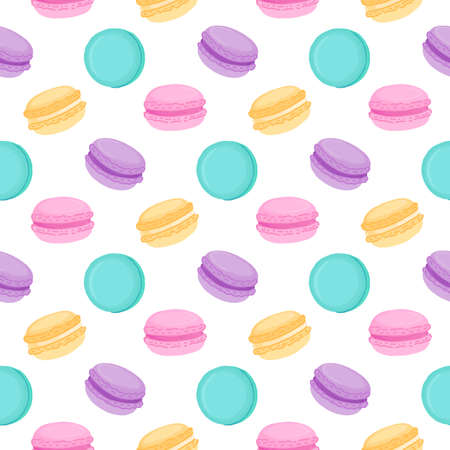 Seamless pattern with multicolored macaroons. Macaroon - French confection of egg whites, icing sugar, ground almonds and food coloring.のイラスト素材