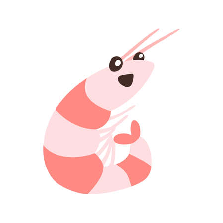 Funny character red shrimp or antarctic krill isolated on white background. Flat vector illustrationのイラスト素材