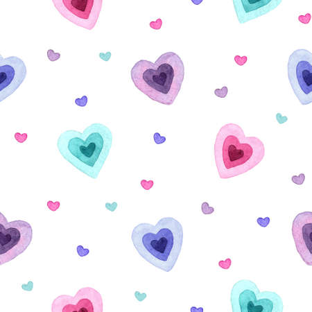 Retro seamless pattern with watercolor hearts. It can be used for packaging, wrapping paper, textile, home decor, for scrapbooking. Futuristic style 90s, 2000sの写真素材