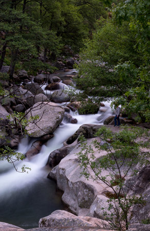 landscape of waterfall with silk texture