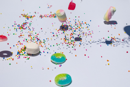 gummies and colorful candies in slow motionの写真素材