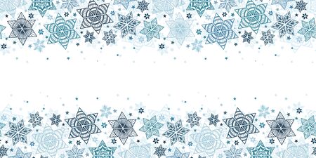 Elegant snowflakes horizontal pattern, hand drawn and detailed, great for wrapping, textiles, banners, wallpapers - vector surface designのイラスト素材