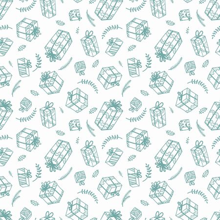 Fun and elegant christmas seamless pattern with christmas gifts and decoration - hand drawn doodles - great for wrapping, textiles, backdrop - vector surface designのイラスト素材
