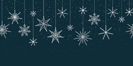Elegant Snowflakes horizontal seamless pattern, hand drawn stars - great for textiles, wallpapers, invitations, banners - vector surface designのイラスト素材