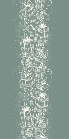 Fun and elegant christmas vertical seamless pattern with christmas gifts and decoration - hand drawn doodles - great for wrapping, textiles, backdrop - vector surface designのイラスト素材