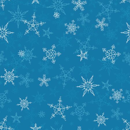 Beautiful Snowflakes seamless pattern - hand drawn, great for Christmas or New Years themed fabrics, banners, wrapping paper, wallpaper or cards - vector surface designのイラスト素材