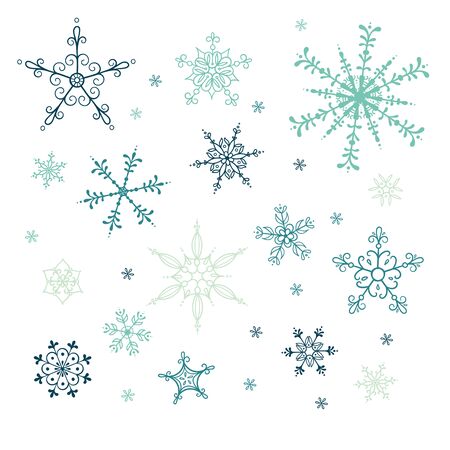 Vector set of elegant and creative hand drawn snowflakes.のイラスト素材