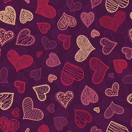Handdrawn hearts seamless pattern, creative and fun hearts brackdrop - great for valentine's day, mother day or romantic fabrics, banner, wallpaper, wrapper - vector surface designのイラスト素材