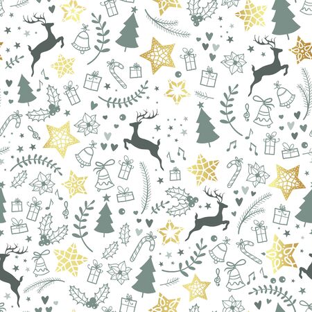 Beautiful christmas doodles seamless pattern - hand drawn and detailed, great for christmas textiles, banners, wrappers, wallpapers - vector surface designのイラスト素材