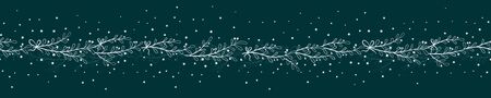 Fun hand drawn christmas branches seamless pattern with stars and ribbons - vector surface designのイラスト素材
