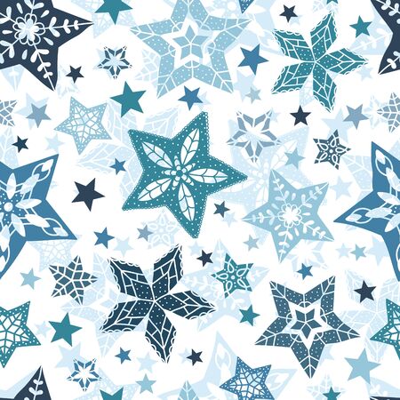 Beautiful Snowflakes seamless pattern - hand drawn, great for Christmas or New Years themed fabrics, banners, wrapping paper, wallpaper or cards - vector surface designのイラスト素材
