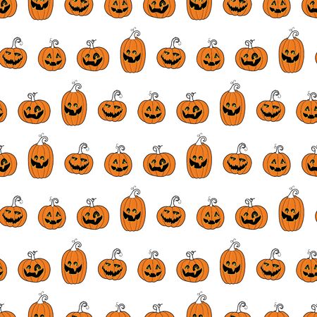 Cute and fun halloween pumpkins seamless pattern, smiling pumpkin faces - great for halloween wallpapers, banners, prints or party invitations.のイラスト素材