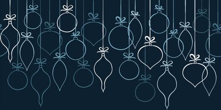 Elegant hand drawn christmas ornaments horizontal seamless, decorated baubles hanging, great for christmas wrapping, banners, invitations, wallpaper - vector designのイラスト素材