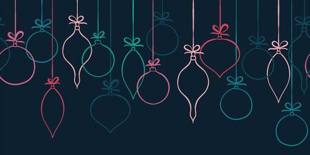 Elegant hand drawn christmas ornaments horizontal seamless, decorated baubles hanging, great for christmas wrapping, banners, invitations, wallpaper - vector designのイラスト素材