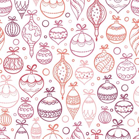 Elegant hand drawn christmas ornaments seamless pattern, decorated baubles hanging, great for christmas wrapping, banners, invitations, wallpaper - vector designのイラスト素材