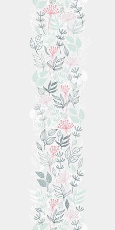 Fun and cute hand drawn floral vertical seamless pattern - branches, leaves, flower doodles repeat background - great for textiles, banners, wallpapers, wrapping - vector designのイラスト素材