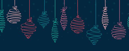 Fun hand drawn christmas baubles horizontal seamless - hanging christmas decoration - great for banners, wallpapers, wrapping, background, vector designのイラスト素材